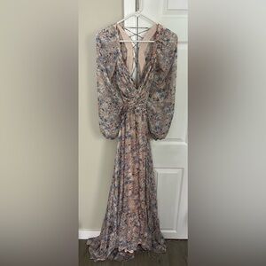 ASTR the label floral long sleeve maxi dress with lace up back